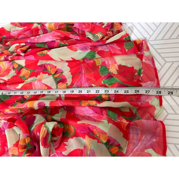 NWT Chicos Blouse Womens Size 3 L Georgette Flame Red Fiesta Floral Top Button n - Picture 7 of 10